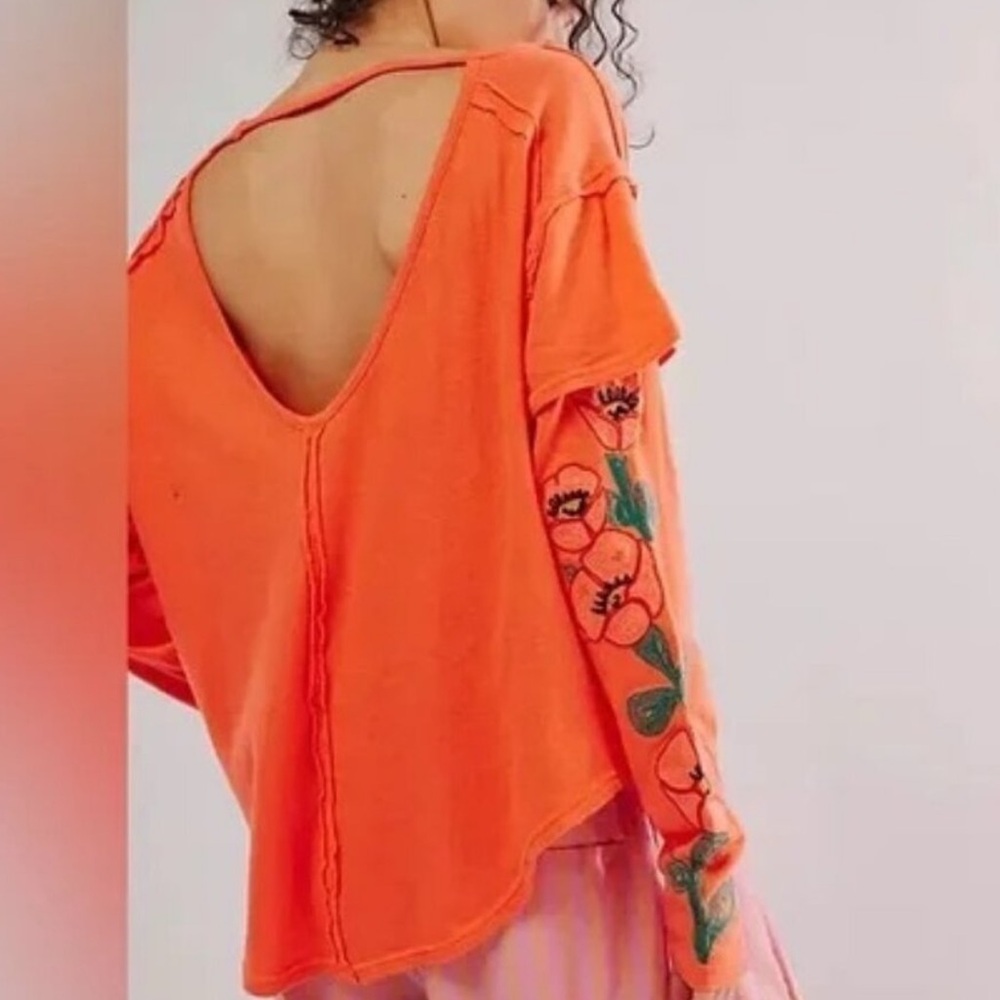 NWOT FREE PEOPLE Not your poppy’s embroidered orange Top SZ: L - Picture 2 of 7